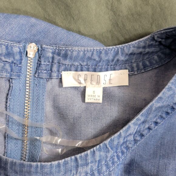 Spense Dress Womens S Blue Chambray Short Sleeve Scoop Neck Knee Length Shift - Picture 9 of 12